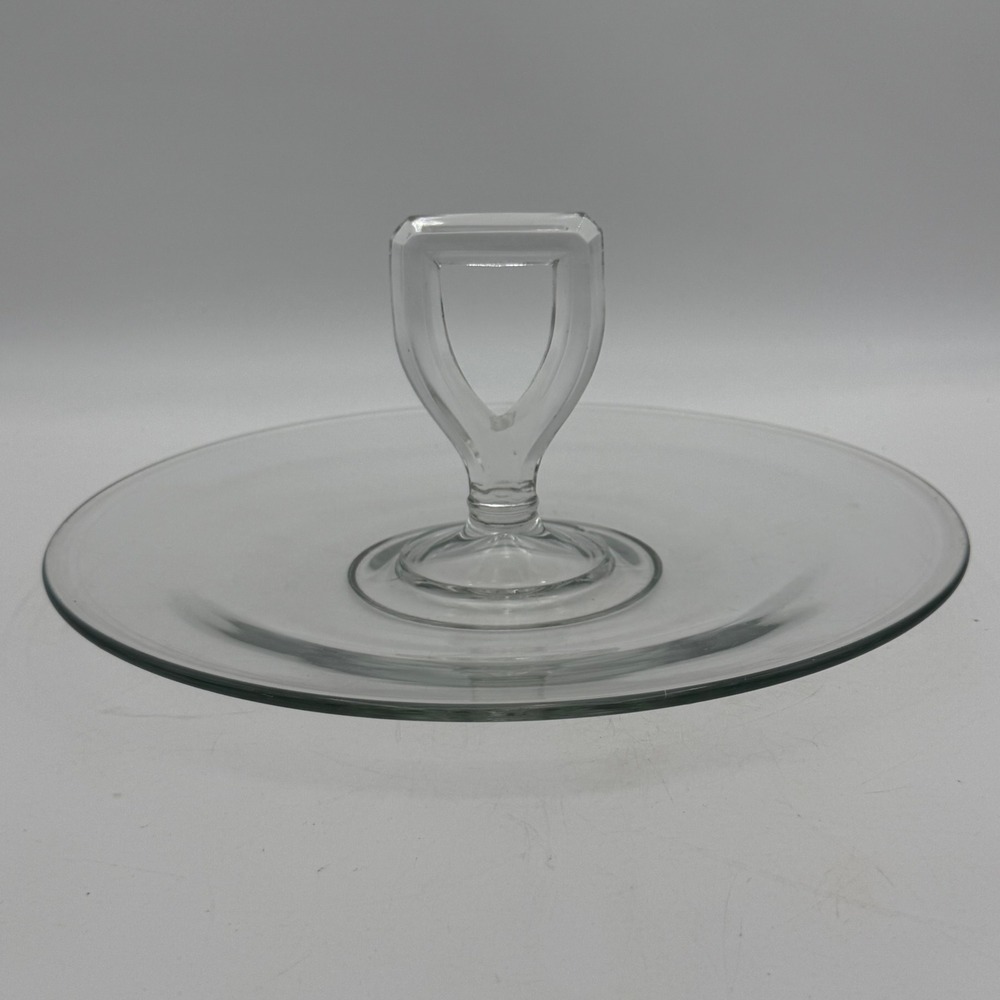 Vintage Clear Glass Tidbit Tray Center Handle Serving Plate 10 Inch